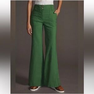 Anthropologie Maeve Naomi sz 10 Green Stretch Flare High Waited Trousers Pants
